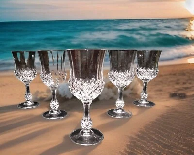 Juego de 5 copas de panel de diamante vástago de perilla vintage 6,5" H 6 oz Foto 1 de 4