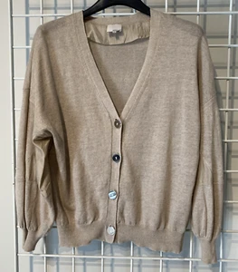 3.1 Phillip Lim 4-Knopf 3/4-Ärmel Weizen Leinen Strickjacke mit Seideneinsatz Besatz - Bild 1 von 11