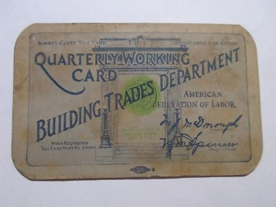 1930 Building Trades Department Quarterly Working Card Passaic NJ Dec 31 - Image 1 of 3