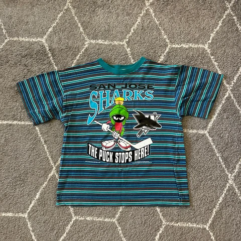 Vintage San Jose Sharks Marvin The Martian Striped Looney Tunes Shirt / Youth L Cover