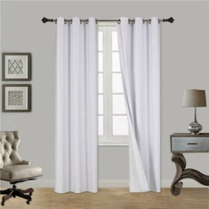 2PC HEAVY THICK SOLID GROMMET PANEL WINDOW CURTAIN DRAPES BLACKOUT FLOCKING K34 - Picture 1 of 30