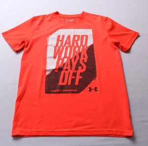 Under Armour Boys S/S Hard Work Pays Off T-Shirt AP2 Orange Youth Medium - Picture 1 of 9