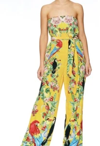 Camilla Silk Tie Waist Love Bird Jumpsuit Size XS Strapless Beaded - Bild 1 von 14