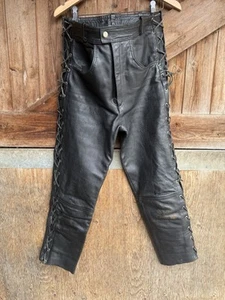 J&S Side Laced leather motorcycle trousers, Retro Old Skool, Large 32 - Picture 1 of 8