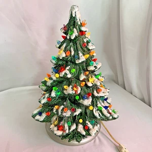 Vintage Weihnachten Keramik Nowell Form Schneebedeckter Baum 16 Zoll mit Sockel Lichter - Bild 1 von 16