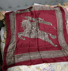 Burberrys Vintage Prorsum Burgundy Paisley Equestrian Silk Scarf Hand Rolled Hem - Imagen 1 de 5