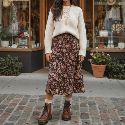 Vintage 90s Chelsea Campbell for Charter Club 100% Silk Floral Midi Skirt - Image 1 of 4