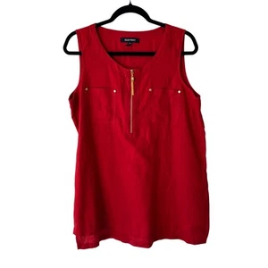 Túnica de lino rojo ladrillo ELLEN TRACY media cremallera para mujer talla L Lagenlook - Imagen 1 de 7
