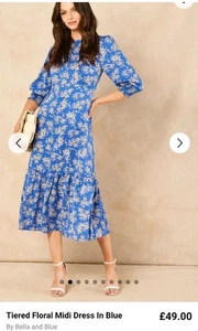 BNWT Tiered Floral Midi Dress In Blue Size 16 - Picture 1 of 7
