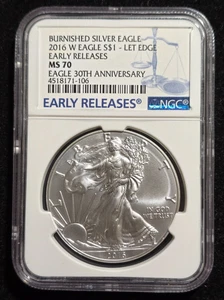 2016-W Burnished Silver Eagle Lettered Edge MS 70 Early Releases - Picture 1 of 2