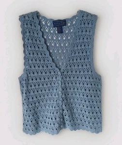 Vintage Willow Ridge Shell Stitch Crocheted Women’s Sweater Vest Size S Buttons - Picture 1 of 7