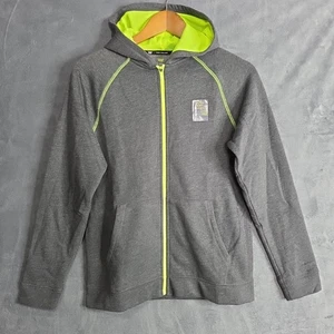 Boys Tek Gear XL (14/16) Gray Full-Zip Sweatshirt Hoodie – Neon Green Trim - Picture 1 of 8