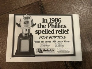 PHILADELPHIA PHILLIES Druck Werbung Foto STEVE BEDROSIAN Baseball MLB 5”x7” Rolaids - Bild 1 von 1