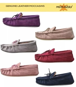 Mokkers LS339 'LILY' Ladies Suede Moccsasin Floral Lining Hard Sole - POST FREE - Picture 1 of 13