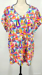 NUEVO Top Beachtime by Lulu-B Brenda veleros manga corta 100 % algodón talla 1X - Imagen 1 de 23