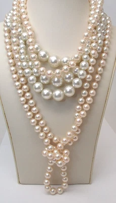 Costume Pearl Lot 2 Marvella 30" Stacking and 1 Small Layered Necklace Triple - Image 1 of 4