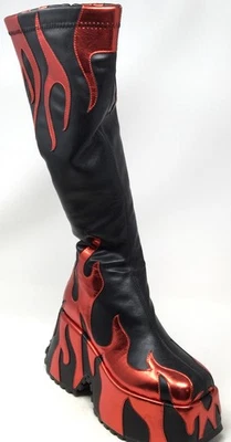 Bota feminina HiColor tamanho 9 com zíper lateral salto alto estampa de chamas sola robusta - Imagem 1 de 4