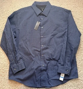 Camisa de vestir para hombre Van Heusen negra azul a rayas talla 17-17,5 XL NUEVA CON ETIQUETAS - Imagen 1 de 5