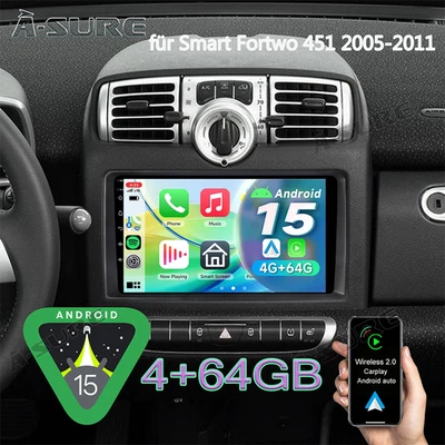 Android 15 Autoradio GPS Navi 4+64G für Mercedes Benz Smart Fortwo 451 2005-2010 - Bild 1 von 4