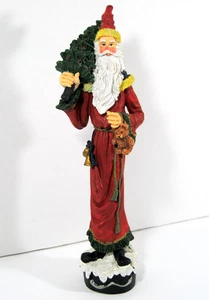 11" Tall Santa Claus Red & Christmas Tree Holiday Figurine Teddy Bear Bells Snow - Picture 1 of 12