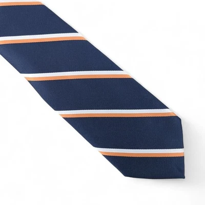 Corbata clásica a rayas Irving Repp Club Room para hombre 3,25" azul marino naranja Foto 1 de 4