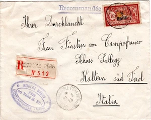 Französische Post Levante 1925, 15 Pia./1 F. auf Reko Brief v. Constantinople  - Picture 1 of 2