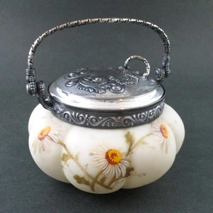 Antique SWEETMEAT Jar - DAISIES - fancy Lid - Mt. WASHINGTON /signed SMITH Bros. - Picture 1 of 13