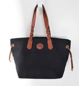 Dooney & Bourke Nylon Shopper groß schwarz braun Leder geflochtener Riemen - Bild 1 von 6