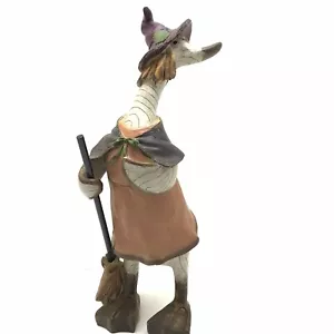 Tii Collections Folk Art Resin Halloween Duck Witch Broom 12” Figurine - Picture 1 of 11