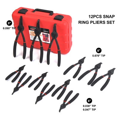 12 Piece Versatile Retaining Snap Ring Pliers Set, 0.038in 0.047in 0.07in 0.09in - image 1 of 4