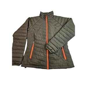 Columbia Puffer Jacket Interchange Lightweight Olive Green Orange Trim M - Picture 1 of 7