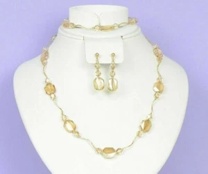 Massive 14k Gelbgold echte Swarovski Kristall Creme Farbe Perlen Halskette Set - Bild 1 von 4