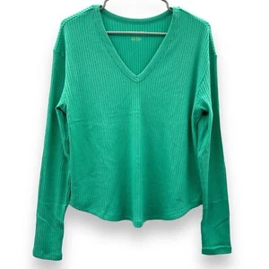 Maglione pullover American Eagle verde a costine manica lunga scollo a V taglia S NUOVO - Foto 1 di 7