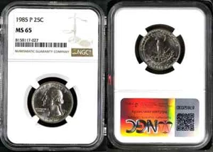 1985-P WASHINGTON QUARTER 25 CENT NGC MS 65 UNC BU DETAILED COIN #D - Picture 1 of 3