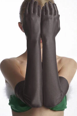 LANGÉ elegante Damen Handschuhe Satin ultra lange Satinhandschuhe schwarz Oper Organza