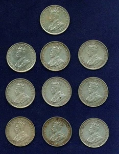 AUSTRALIA GEORGE V 1936 6 PENCE SILVER COINS, LOT OF (10), GRADES: VF TO XF - Picture 1 of 2