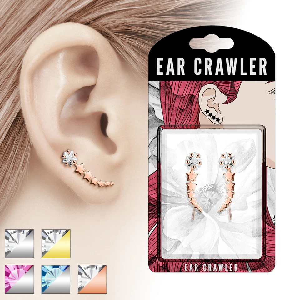 一对履带式耳铐穿孔带射击星星宝石 — 第 1/1 张图片