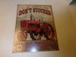 If At First You Don't Succeed Buy A Farmall Tractor Metal Sign Garage Man Cave - Picture 1 of 3