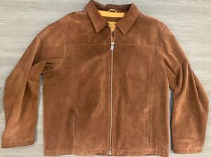 Timberland Heavy Brown Tan Suede Leather Jacket Coat Long XXL 2XL-Zip