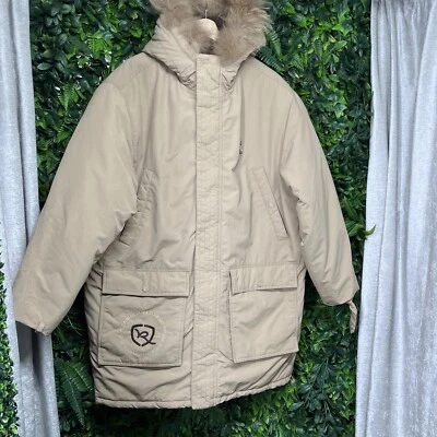 VINTAGE ROCAWEAR Jacket Mens 2XL Tan Full Zip Hooded Puffer Hip Hop Y2K - Image 1 of 4