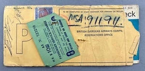 BOAC AIRLINE TICKET HONG KONG & INDIA AIRPORT DEPARTURE TAX REVENUE STAMP FISCAL - Picture 1 of 6
