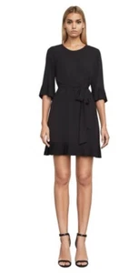 NWT BCBG MAXAZRIA BELTED PLATED RUFFLE CHIFFON DRESS SIZE S $250 - Picture 1 of 9