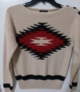 Lauren Jeans Co LRL Southwestern Sweater Cream Red Black Aztec Women's Size XS - Picture 1 of 10