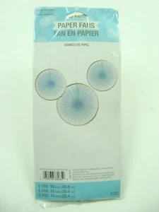 Creative Converting Solid Blue & Silver Paper Fans 3 Count - Picture 1 of 2