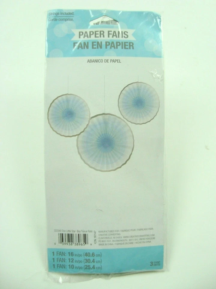 Creative Converting Solid Blue & Silver Paper Fans 3 Count - Image 1 of 2