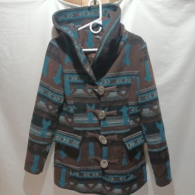 Cruel Chaqueta con Capucha Manta Occidental Azteca 30% Lana Azul/Marrón Mujer S Foto 1 de 4