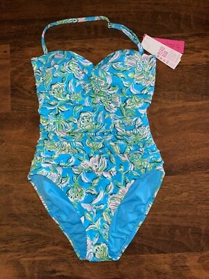 TRAJE DE BAÑO FLAMENCO LILLY PULITZER 10 Cúmulus Azul CHICK MAGNET Una Pieza Nadar Nuevo con Etiquetas Foto 1 de 3