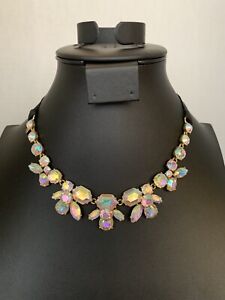 J.CREW Iridescent Crystal Necklace Flower Rhinestone Ribbon Versatile Signed