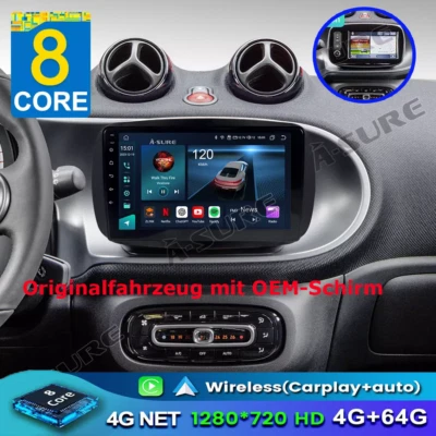 4GB+64GB Android 14 Autoradio Navi GPS 4G LTE für Mercedes Benz Smart 453 - Bild 1 von 4