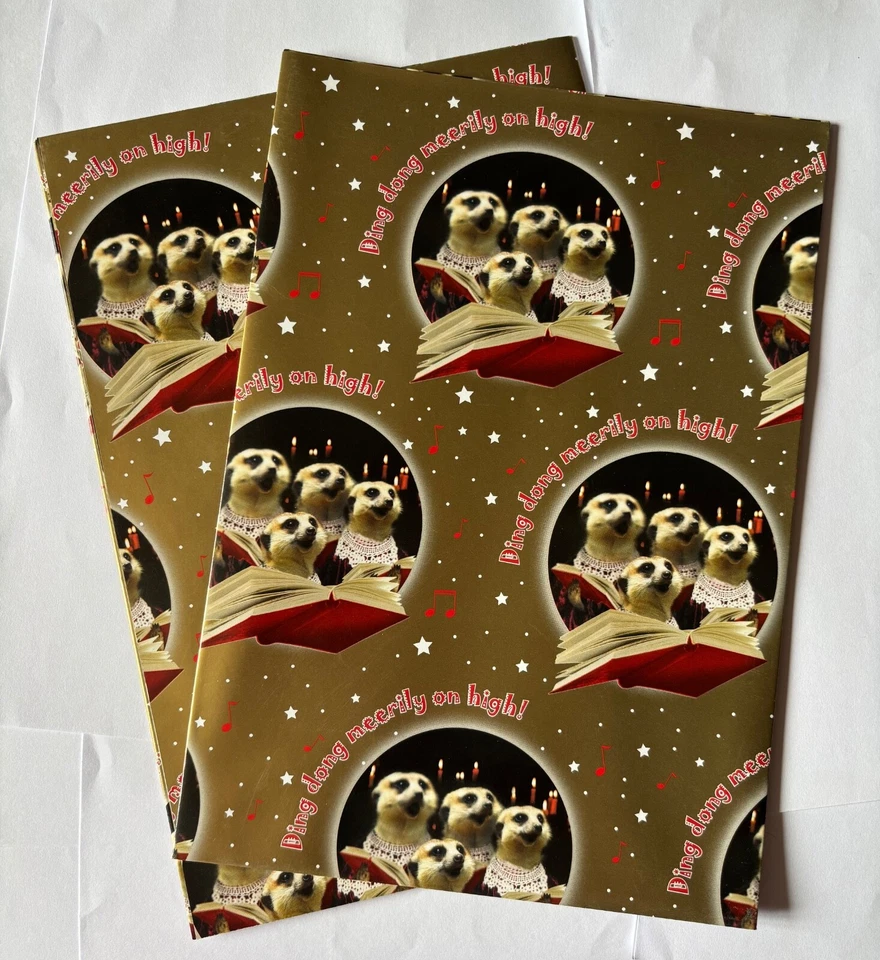 Meerkat lovely quality gold Christmas gift wrap choose 2, 6, 12 or 20 sheets - Image 1 of 1